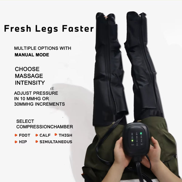 Air Compression Leg Recovery System Designed for Circulation Support, 4 Airbag Chambers, 8 Pressure Levels, Digital Control