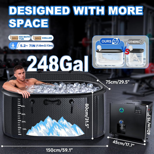 Cold Plunge Tub Designed for Full-Body Recovery, 248 Gallon Capacity, 1HP Dual-System Chiller, WiFi Control